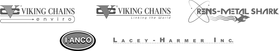 Viking Chains Enviro, Viking Chains, Rens - Metal Shark, I'Anco and Lacey-Harmer logos